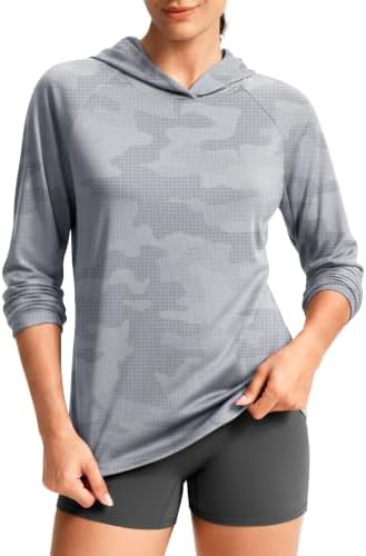 Women's UPF 50+ lightweight hoodie, white gray dot