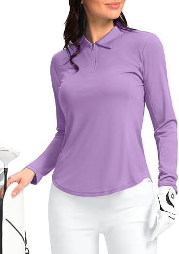 Women's UPF 50+ long sleeve golf polo, purple