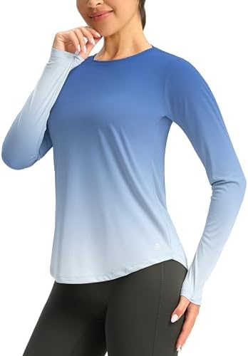 Women's UPF 50+ long sleeve rash guard, blue / white gradient