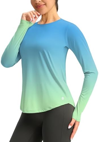 Women's UPF 50+ long sleeve rash guard, green / yellow gradient