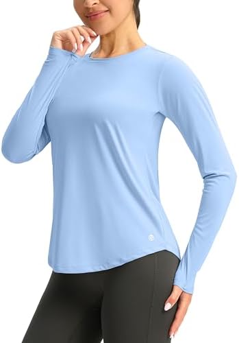 Women's UPF 50+ long sleeve rash guard, haze blue