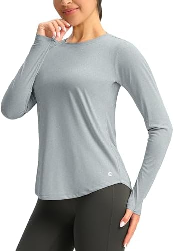 Women's UPF 50+ long sleeve rash guard, heather light grey