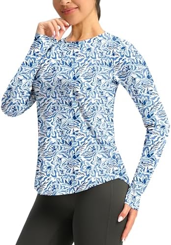 Women's UPF 50+ long sleeve rash guard, peri blue freesia