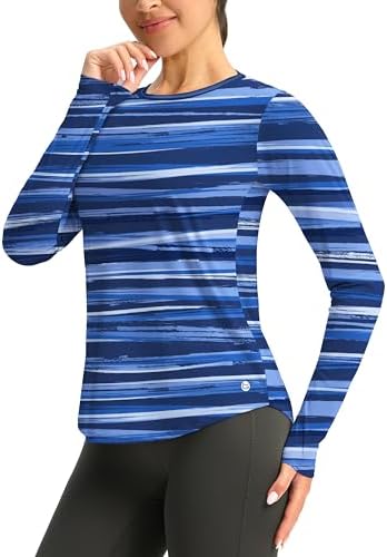 Women's UPF 50+ long sleeve rash guard, ripple blue