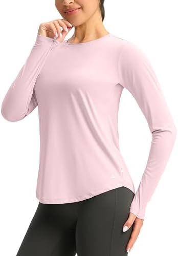 Women's UPF 50+ long sleeve rash guard, seashell pink