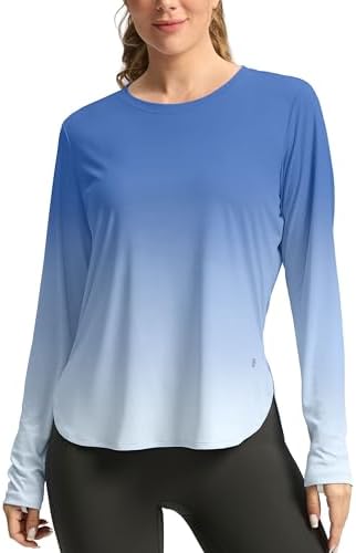 Women's UPF 50+ long sleeve sun shirt, blue / white gradient