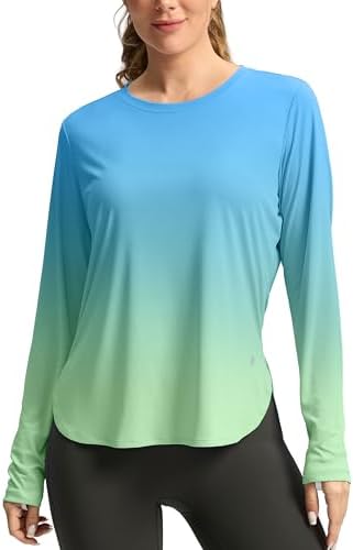 Women's UPF 50+ long sleeve sun shirt, green / yellow gradient