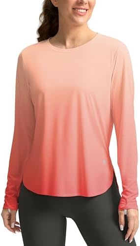 Women's UPF 50+ long sleeve sun shirt, orange / red gradient