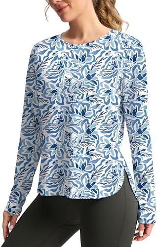 Women's UPF 50+ long sleeve sun shirt, peri blue freesia