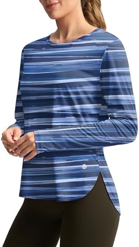 Women's UPF 50+ long sleeve sun shirt, ripple blue