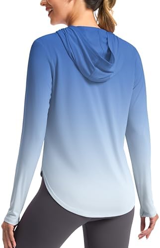 Women's UPF 50+ sun hoodie, blue / white gradient