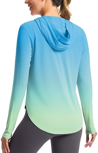 Women's UPF 50+ sun hoodie, green / yellow gradient