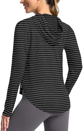 Women's UPF 50+ sun hoodie, white stripe