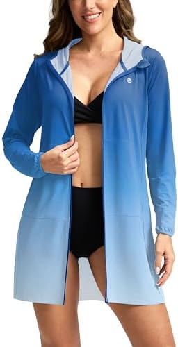Women's UPF 50+ swim cover-up, blue / white gradient