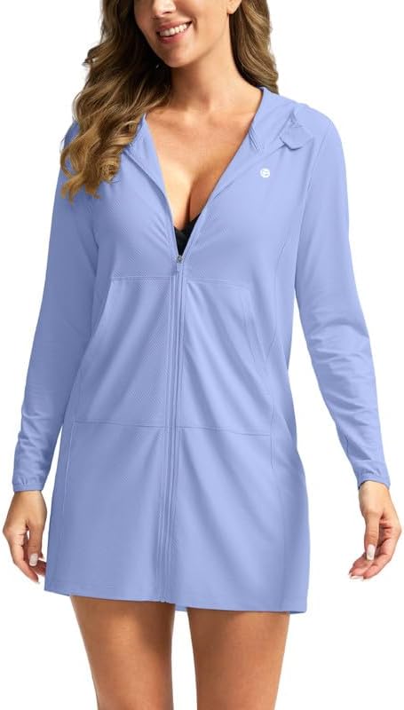 Women's UPF 50+ swim cover-up, fog blue