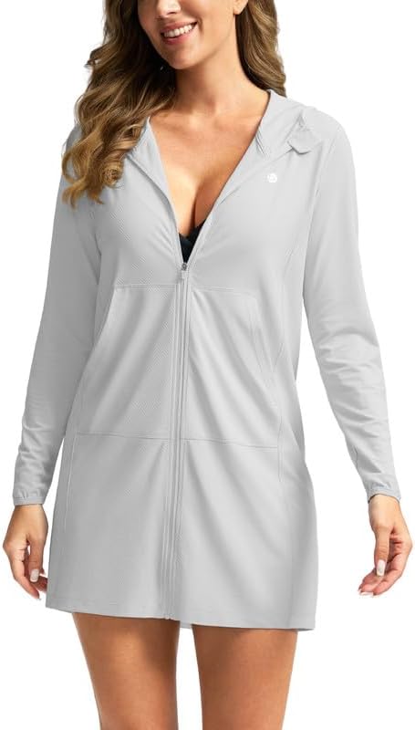 Women's UPF 50+ swim cover-up, light grey