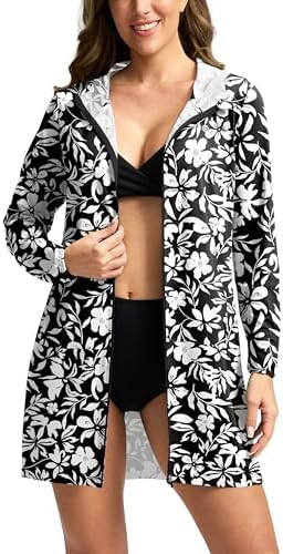 Women's UPF 50+ swim cover-up, white flower