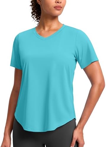 Women's V-neck sun shirt, cyan