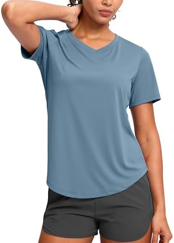 Women's V-neck sun shirt, dusty blue