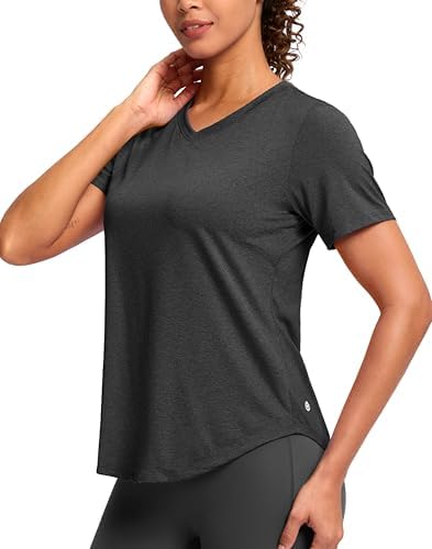 Women's V-neck sun shirt, heather black