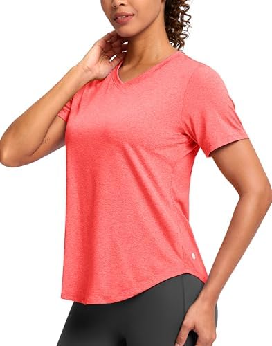 Women's V-neck sun shirt, heather brick red
