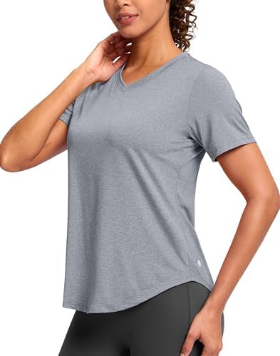 Women's V-neck sun shirt, heather grey