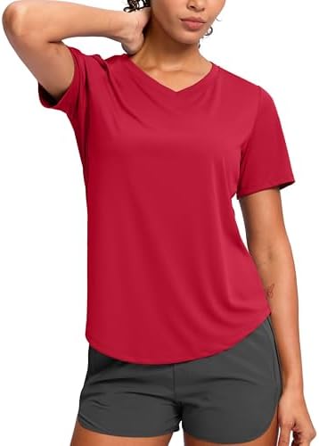 Women's V-neck sun shirt, red