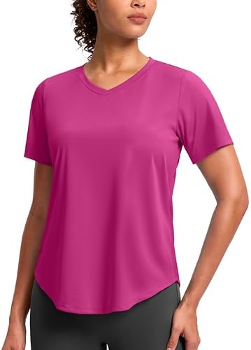 Women's V-neck sun shirt, rose red