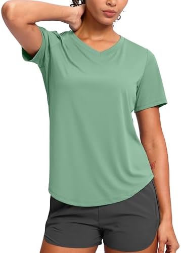 Women's V-neck sun shirt, sage green