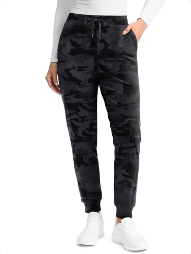 Women's water-resistant fleece-lined joggers, grey camo
