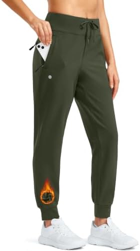 Women's water-resistant fleece-lined joggers, olive
