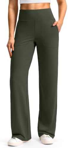 Women's wide-leg yoga pants, dark olive