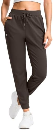 Women's workout joggers, zip pockets, brown