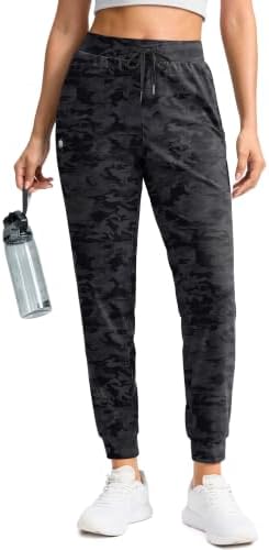 Women's workout joggers, zip pockets, grey camo
