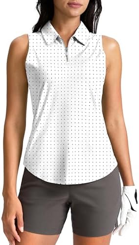 Women's zip-up golf tank polo, black dot