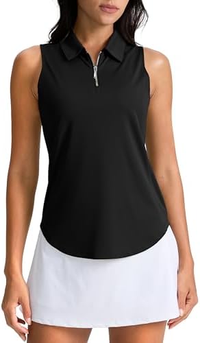 Women's zip-up golf tank polo, black