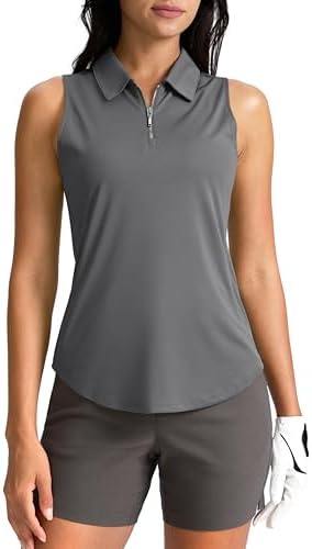 Women's zip-up golf tank polo, dark grey