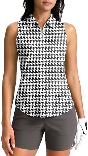 Women's zip-up golf tank polo, houndstooth