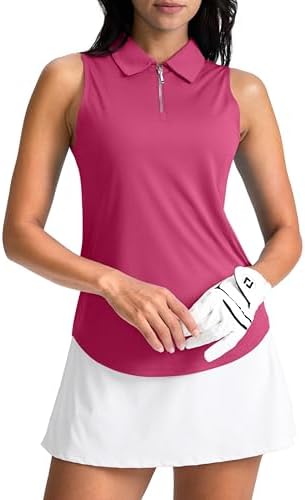 Women's zip-up golf tank polo, light rose