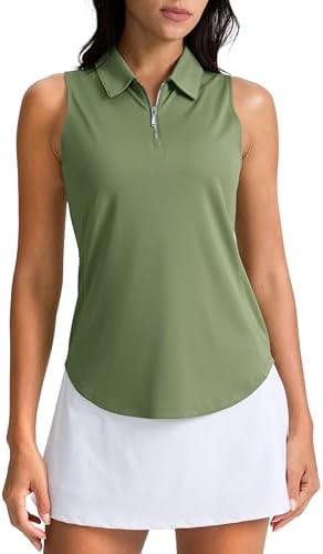 Women's zip-up golf tank polo, olive