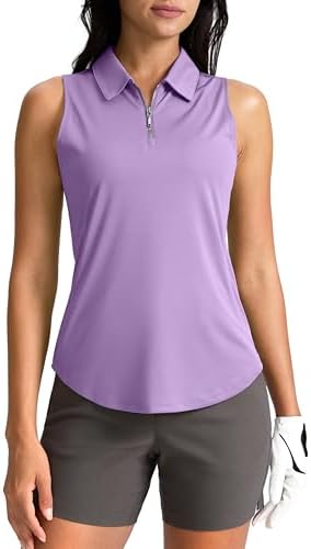 Women's zip-up golf tank polo, purple