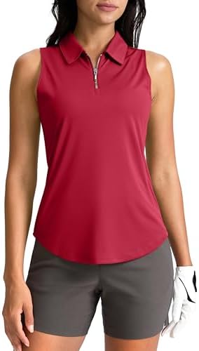 Women's zip-up golf tank polo, red