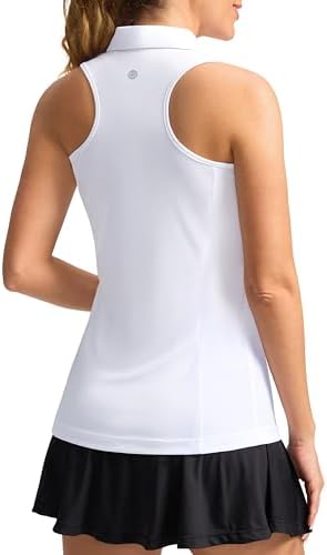 Women's zip-up sleeveless golf polo, white